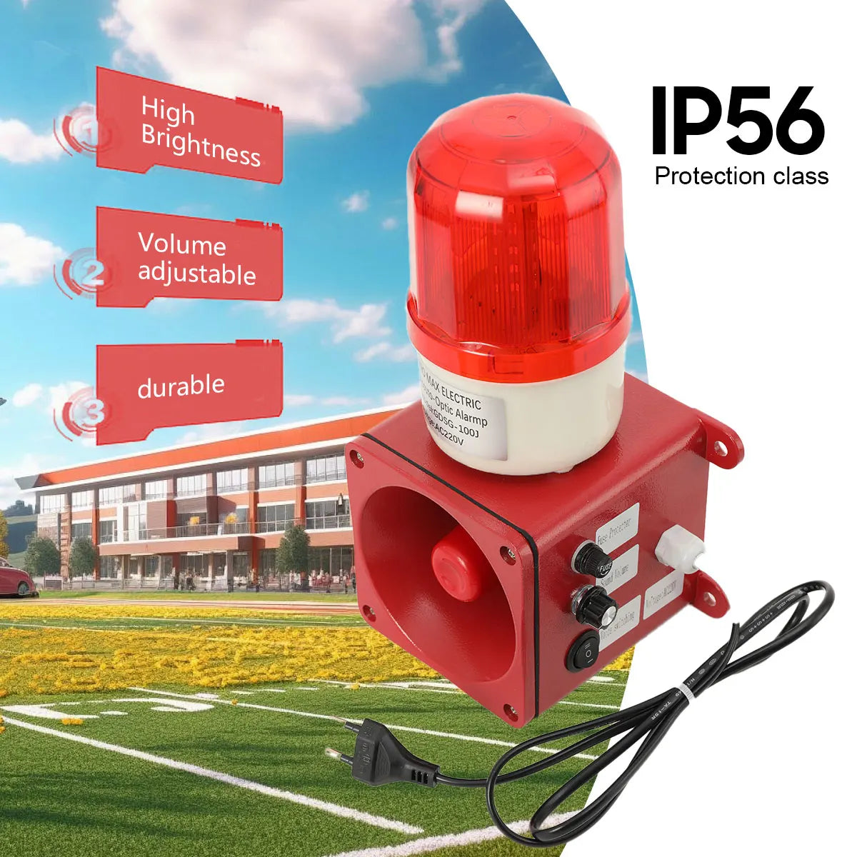 High-Power Loudspeaker Alarm Device with LED Indicator IP56 Sound and Light Alarm Waterproof Emergency Strobe Warn Light