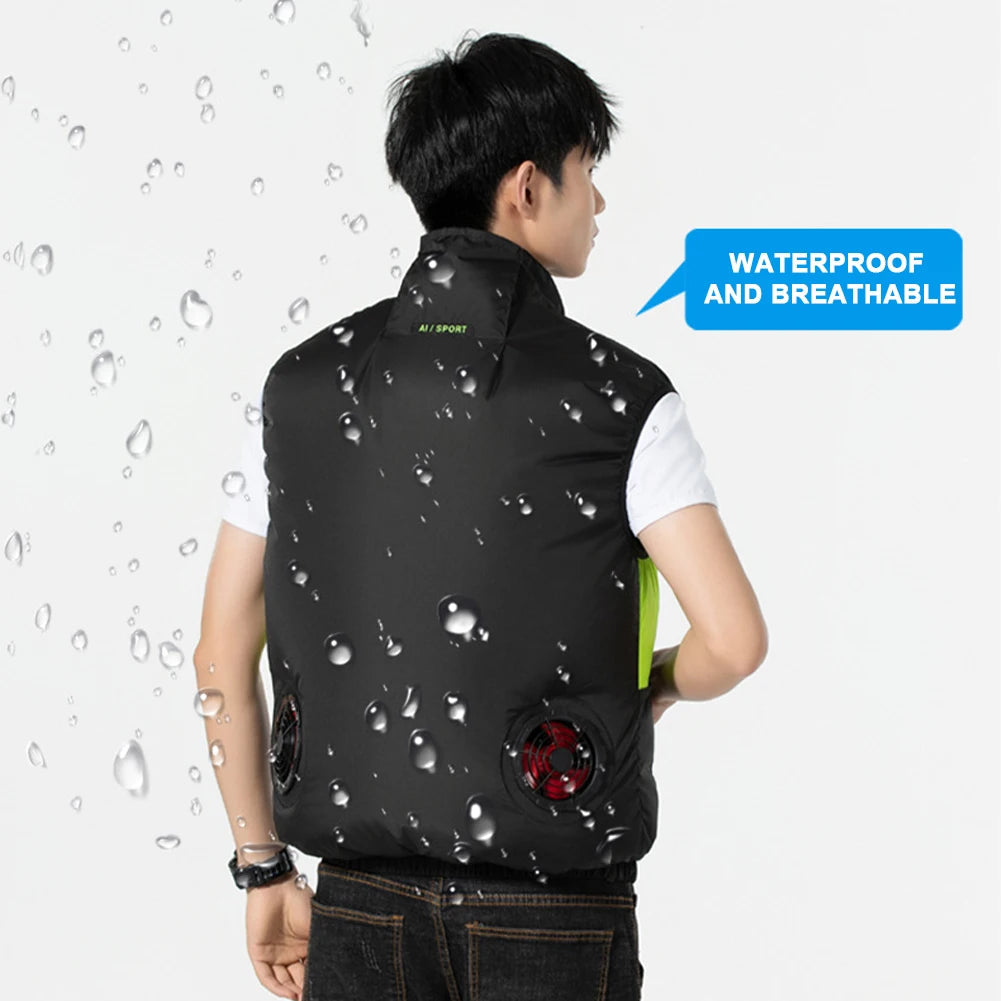Cooling Vest Ice Fan Vest Heat Resistant for Summer Camping Fishing Hot Weather Work Fishing Vest Hiking Air-conditioned Clothes