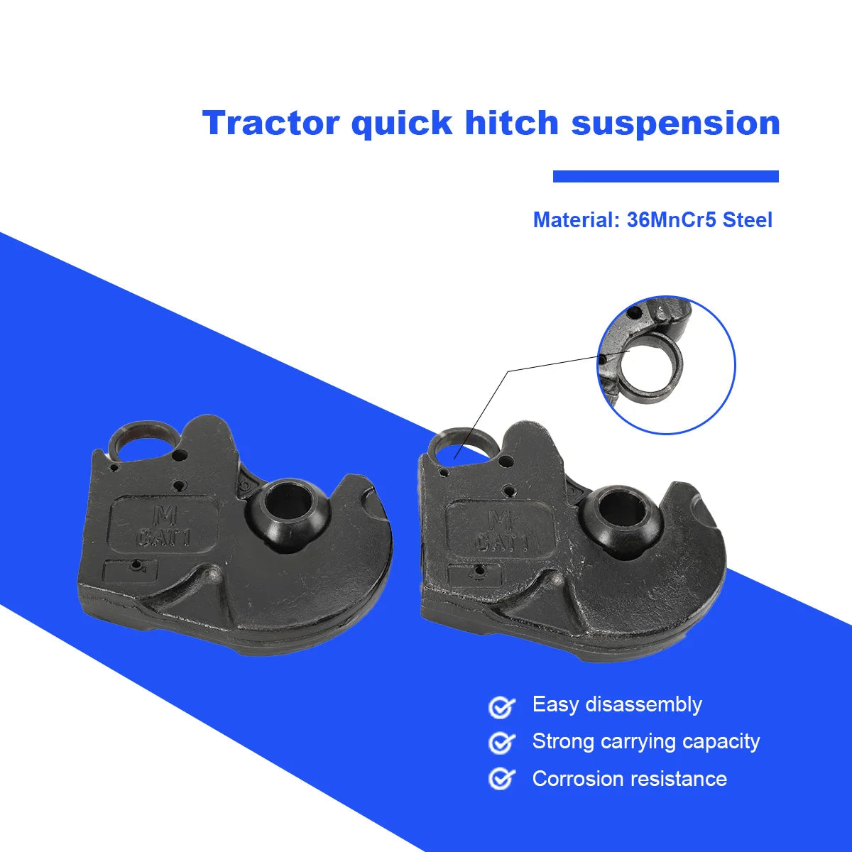 2-Pack CAT I Lower Link Quick Hitch Hooks with Balls for 60-120 HP Tractor 36MnCr5 Steel 7.5 Kg Each - Agricultural Tractor Hitch System 2-Pack CAT I Lower Link Quick Hitch Hooks with Balls – 60–120 HP Tractor 36MnCr5 Ste