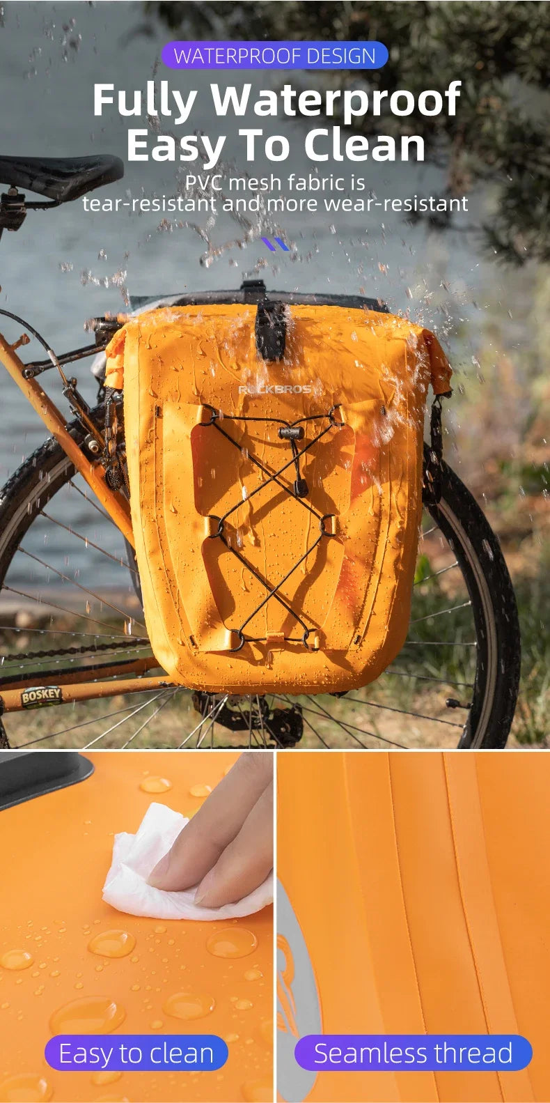 Borsa Impermeabile da 25L per Portapacchi Bici con Chiusura a Rotolo e Tasche Portaoggetti