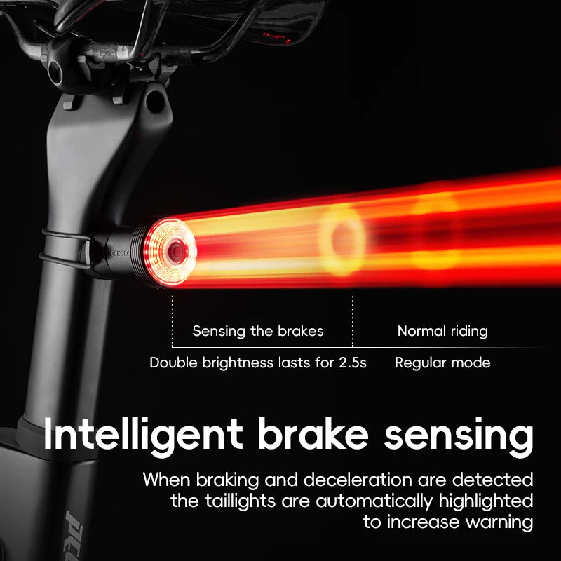 Smart Automatisk Bremse Sensor Cykellygte USB Genopladelig IPX6