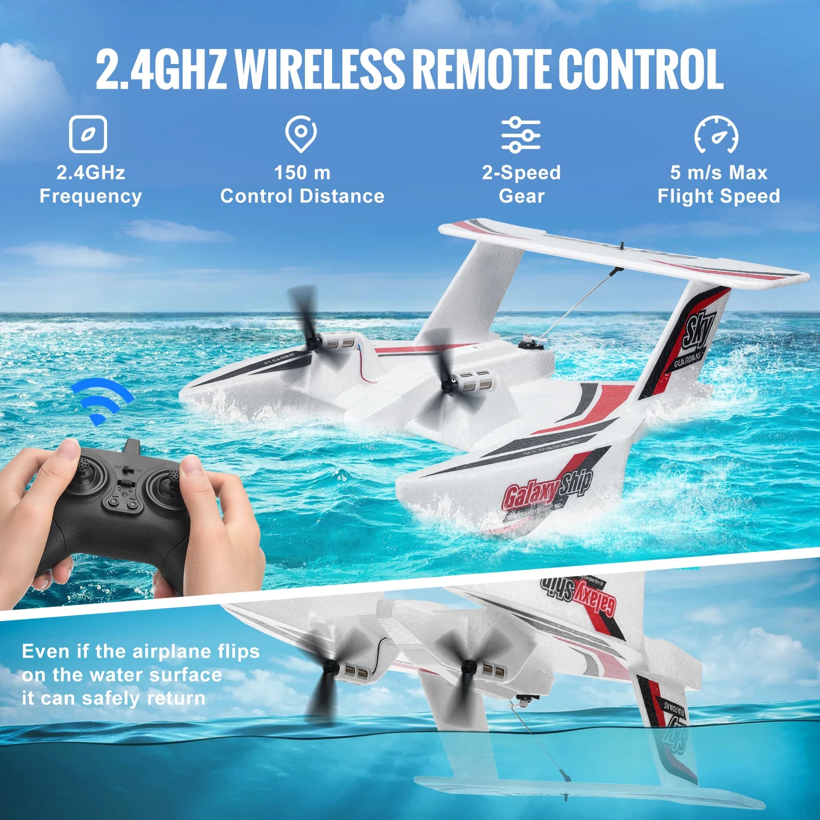 Aereo RC Anfibio 2,4 GHz 3CH Telecomandato per Principianti