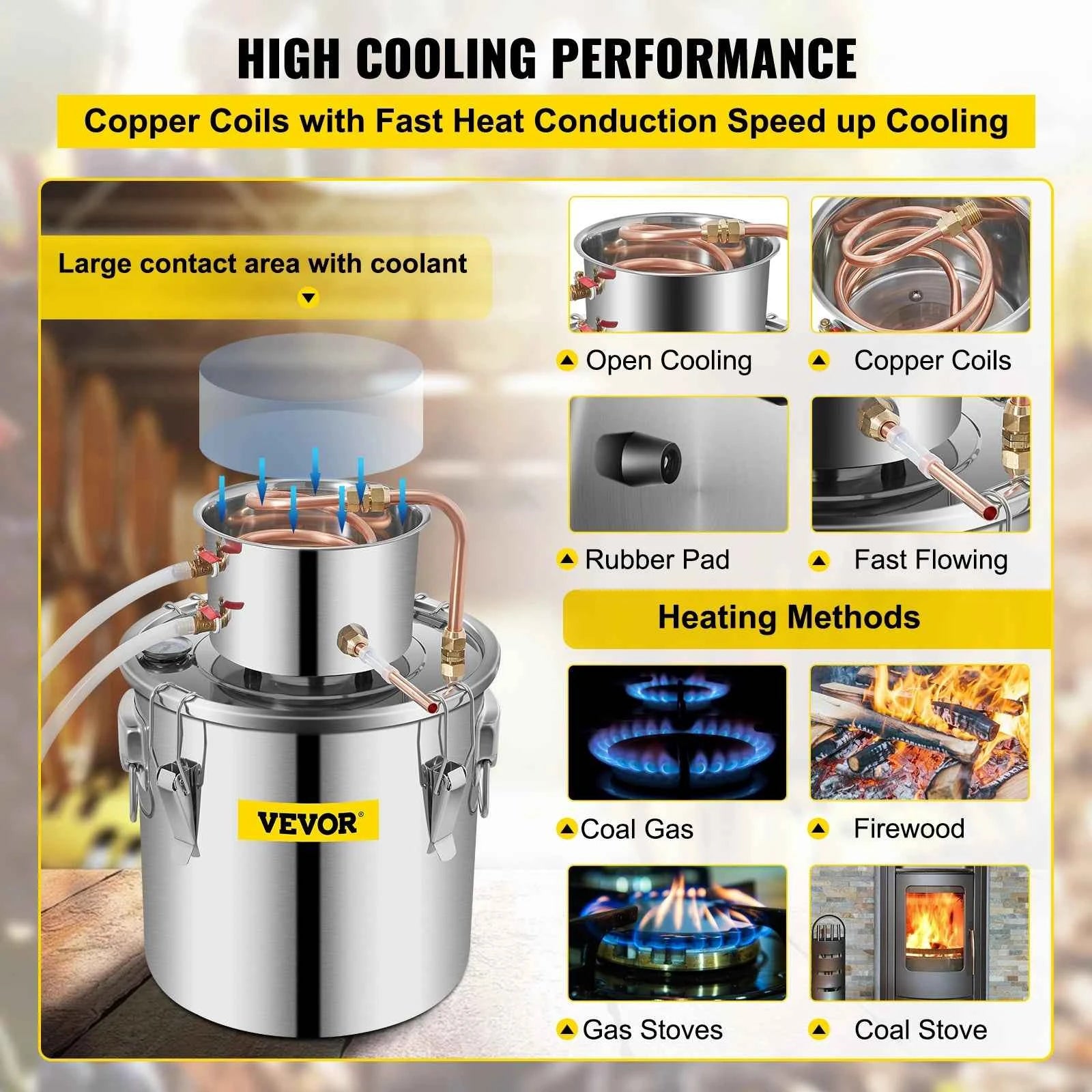 SucceBuy 3 5 8 Gal Distiller Moonshine Alcohol Brew Water Wine Essential Oil Brewing Kit Stainless Copper with Pump for Home DIY