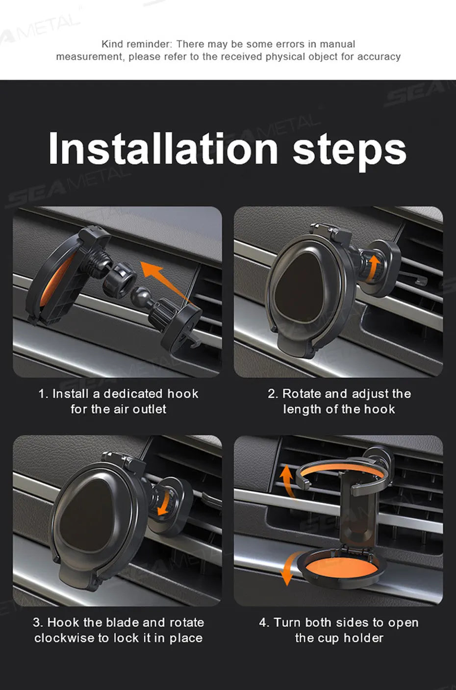 SEAMETAL 2 in 1 Car Phone Holder with Foldable Cup Holder 360-Degree Rotation Air Vent Magnetic Phone Mount Stable Drink Holder
