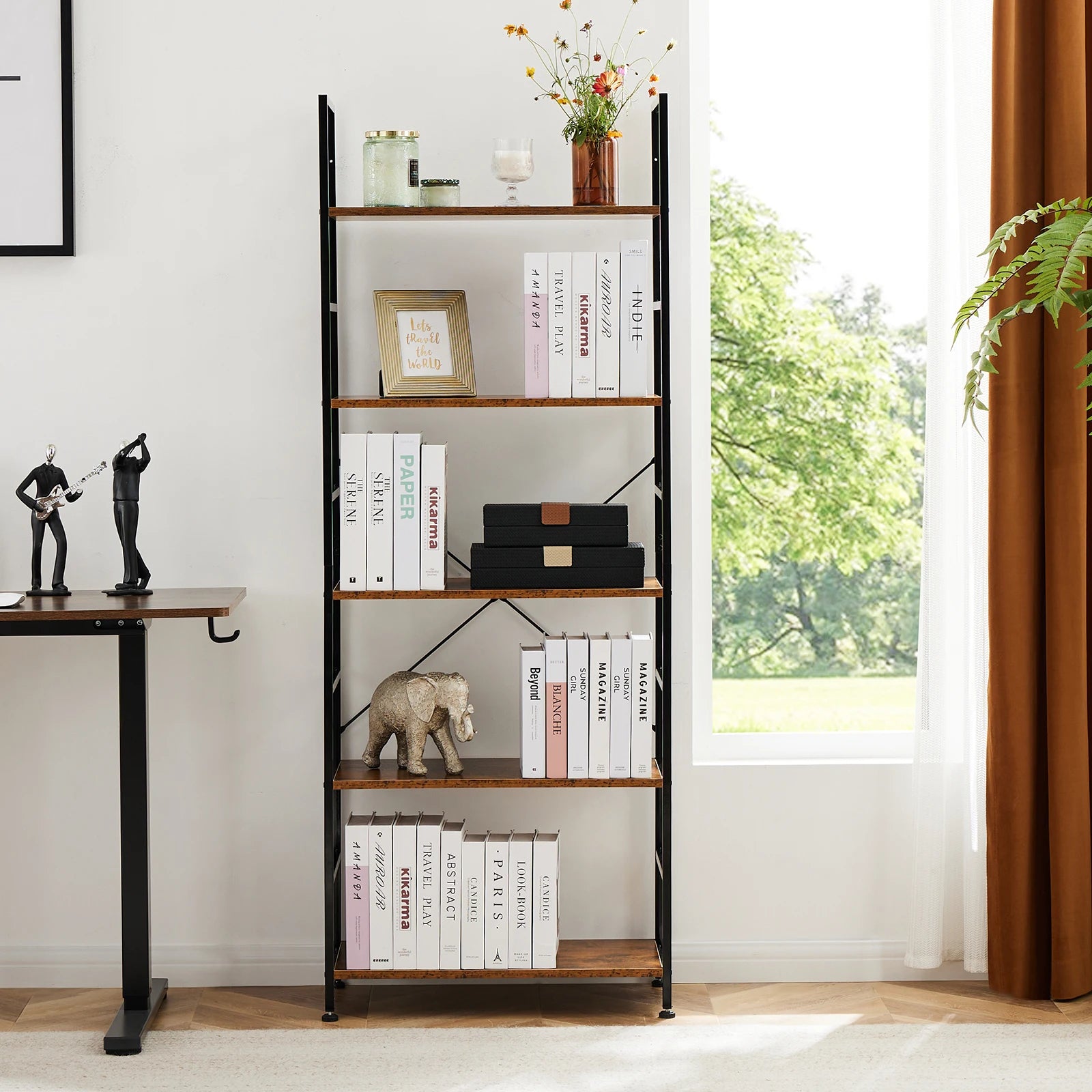 5 Tier Narrow Bookcase Storage Shelf for Home Office Living Room