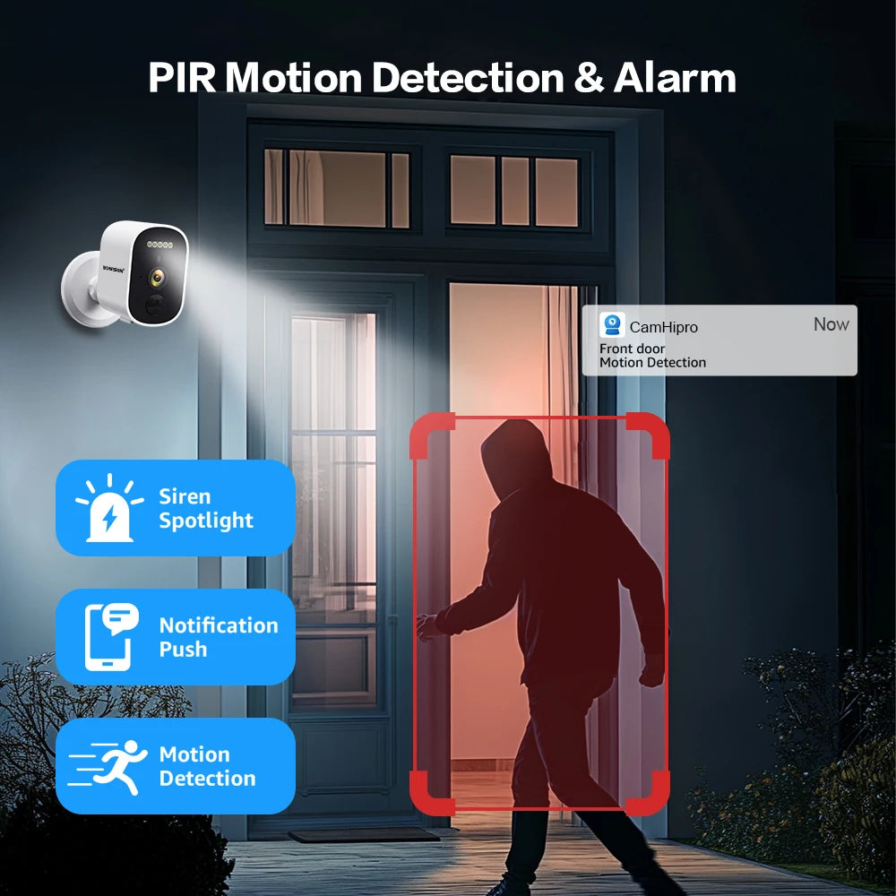 2K 3MP Wireless Solar Security Camera with Battery and Night Vision