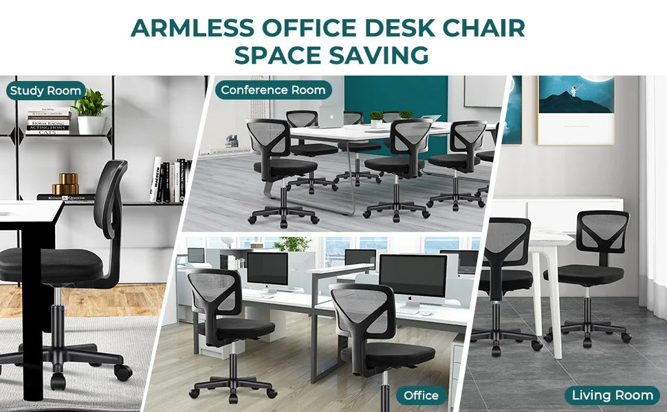 Mesh Armless Office Chair with Lumbar Support & Adjustable Height