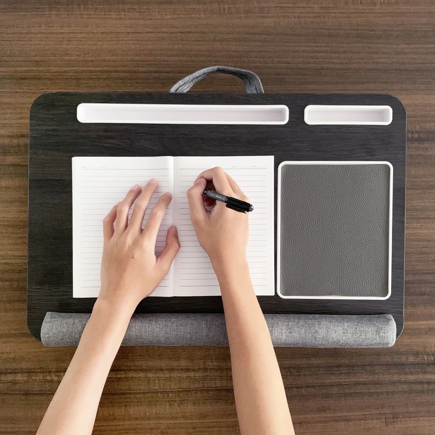 Bamboo Laptop Desk with Mouse Pad & Anti-Slip Grooves