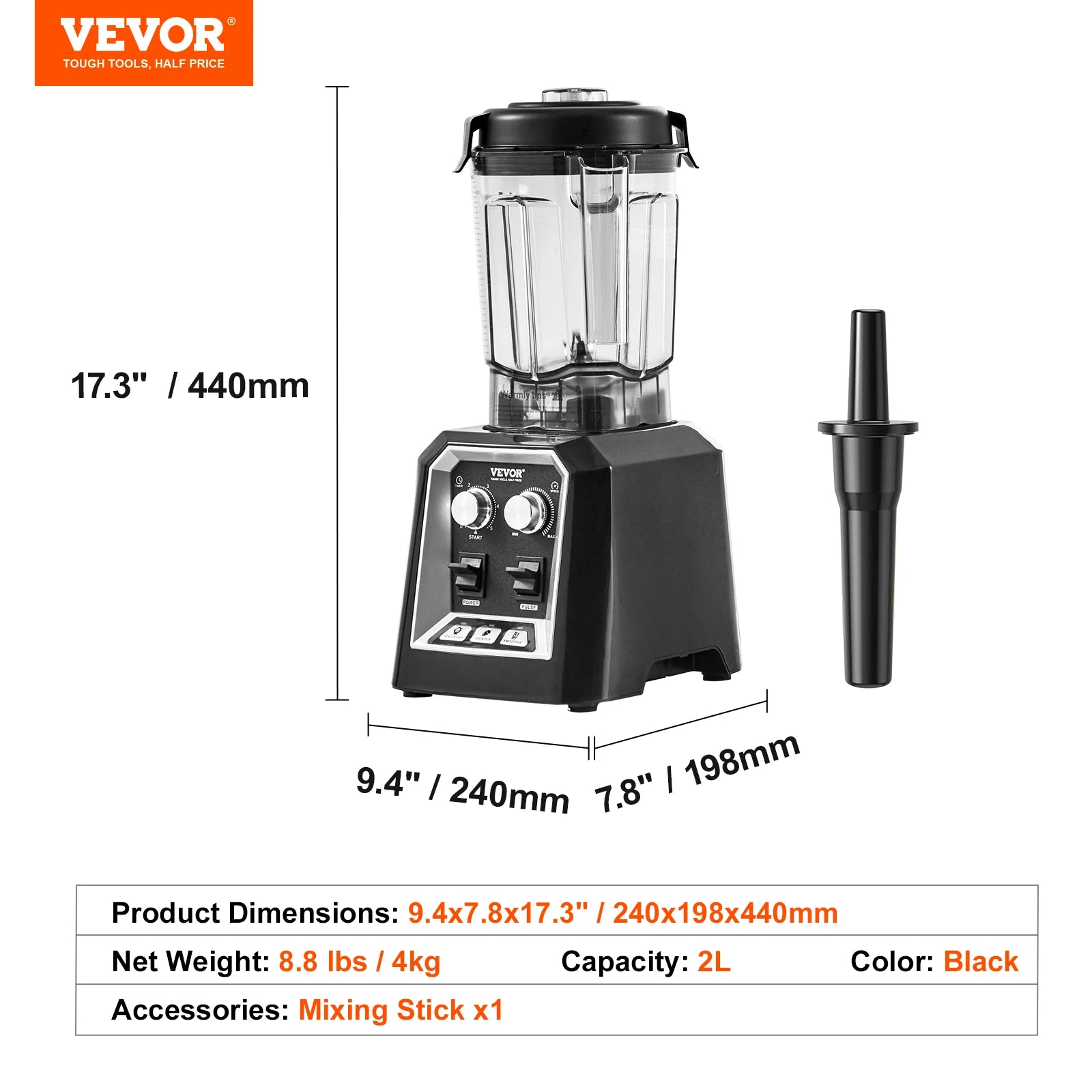 2L Professionel Smoothie Blender 2200W Høj Effekt Bordblender