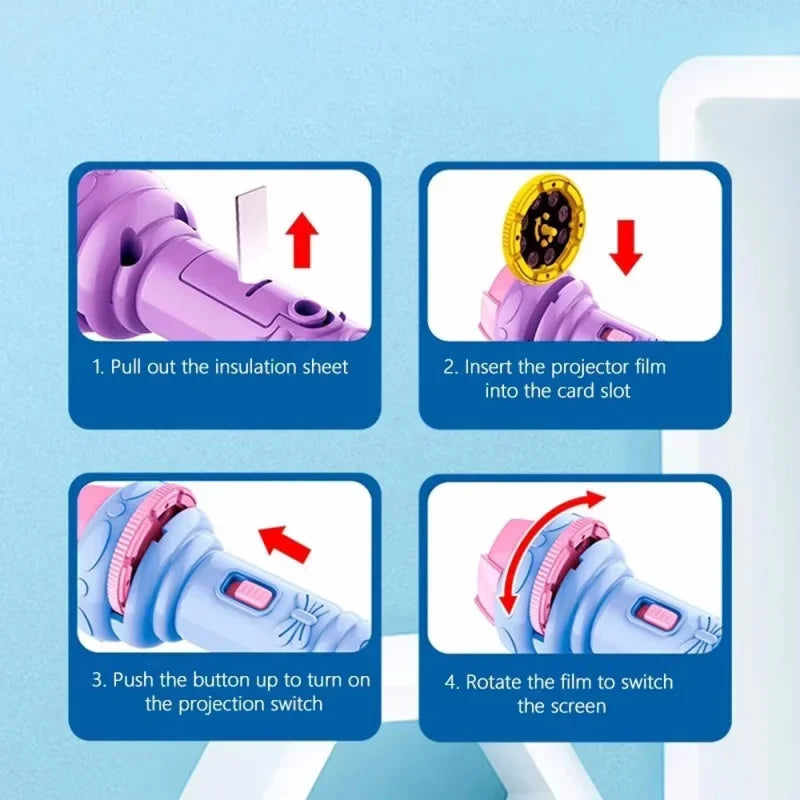 Kids Story Projector Toy - 10Pcs Image Cards, Bedtime Picture Flashlight for Wall Projection Play