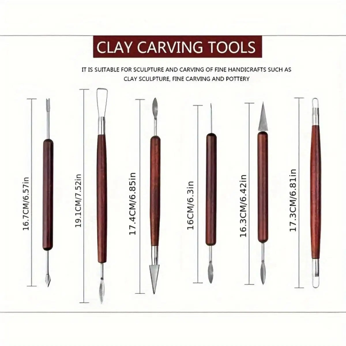 6PCS Clay Sculpting Tools Set with Wood Handles & Steel Tips