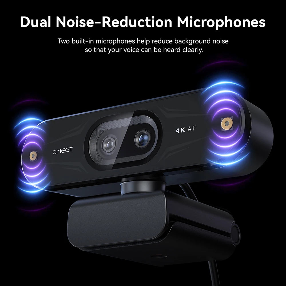 4K Webcam with Autofocus, Dual Mics & RGB Light for Streaming