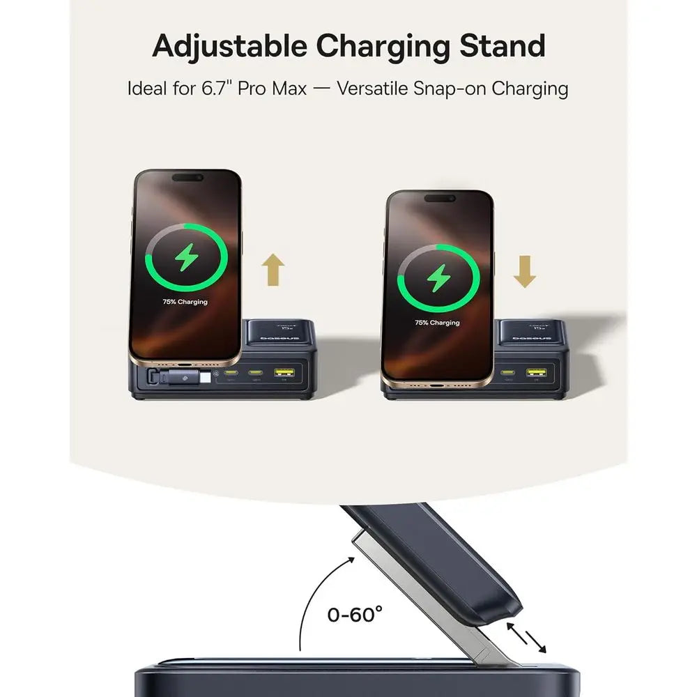 5v1 nabíjecí stanice 140W s Qi2 magnetickým bezdrátovým nabíjením a zatahovacím kabelem