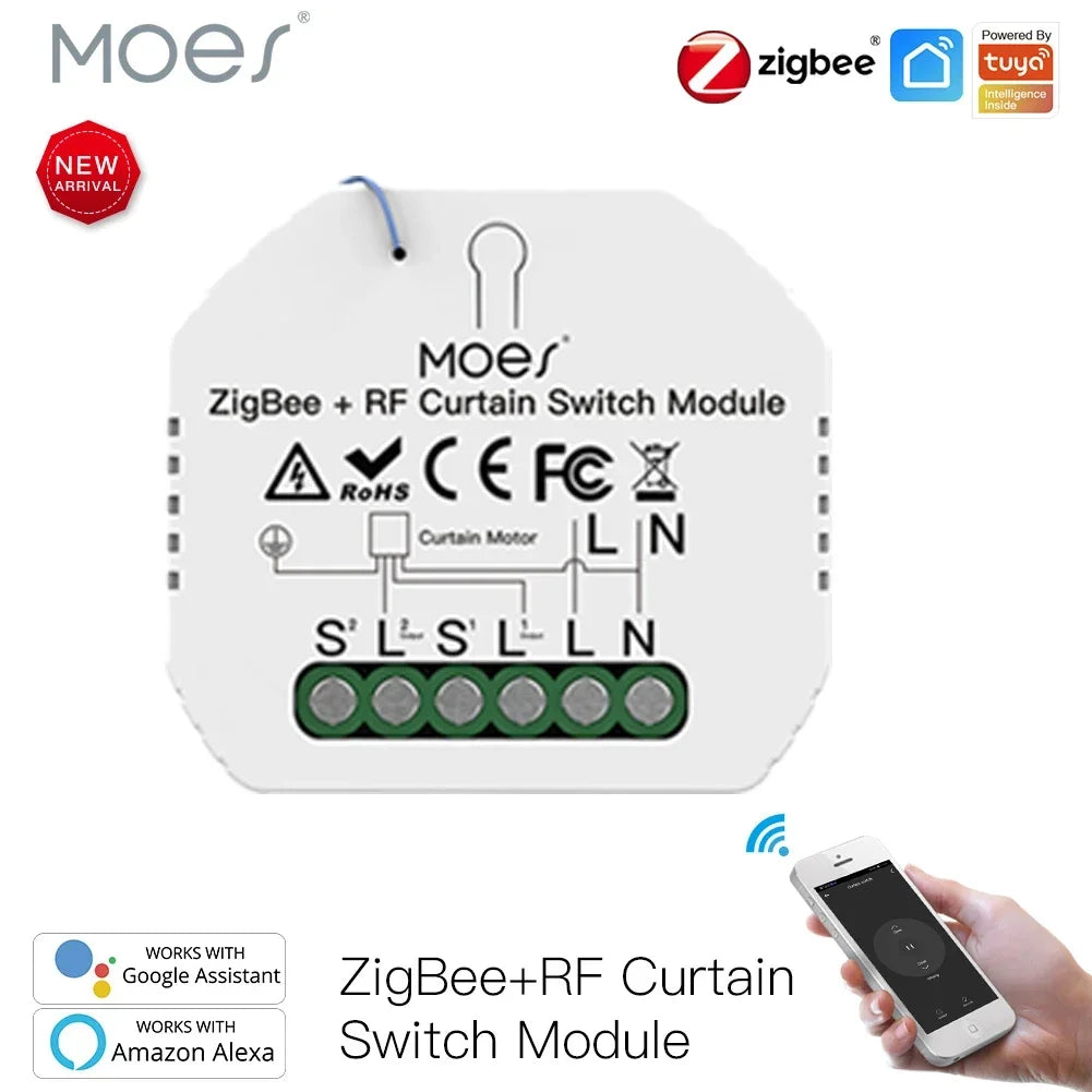 MOES ZigBee 3.0 Smart Curtain Switch Module Motorized Roller Shutter Blinds Motor Tuya Smart Life Alexa Echo Google Home