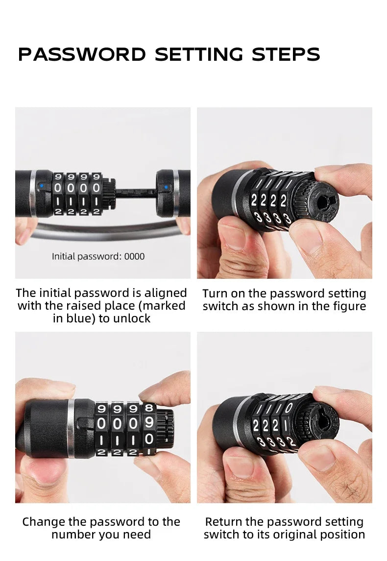4-Digit Steel Cable Bicycle Lock, 29cm