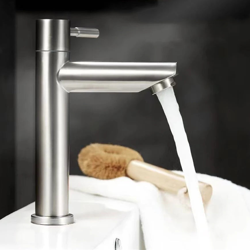 Stainless Steel Single Cold Water Tap Black Basin Fauct Silver Deck Mounted Lengthening and Raising Basin Sink Tap