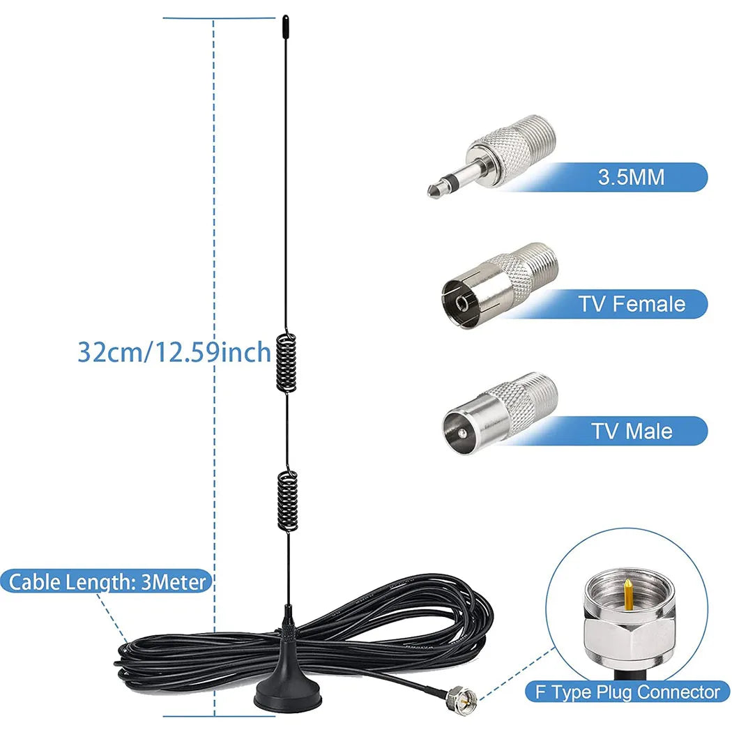 Antenna radio FM con base magnetica e adattatori