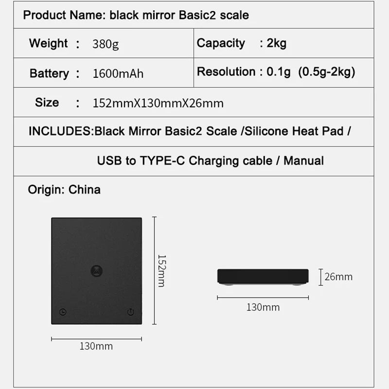 2kg Digital Coffee Scale with Timer