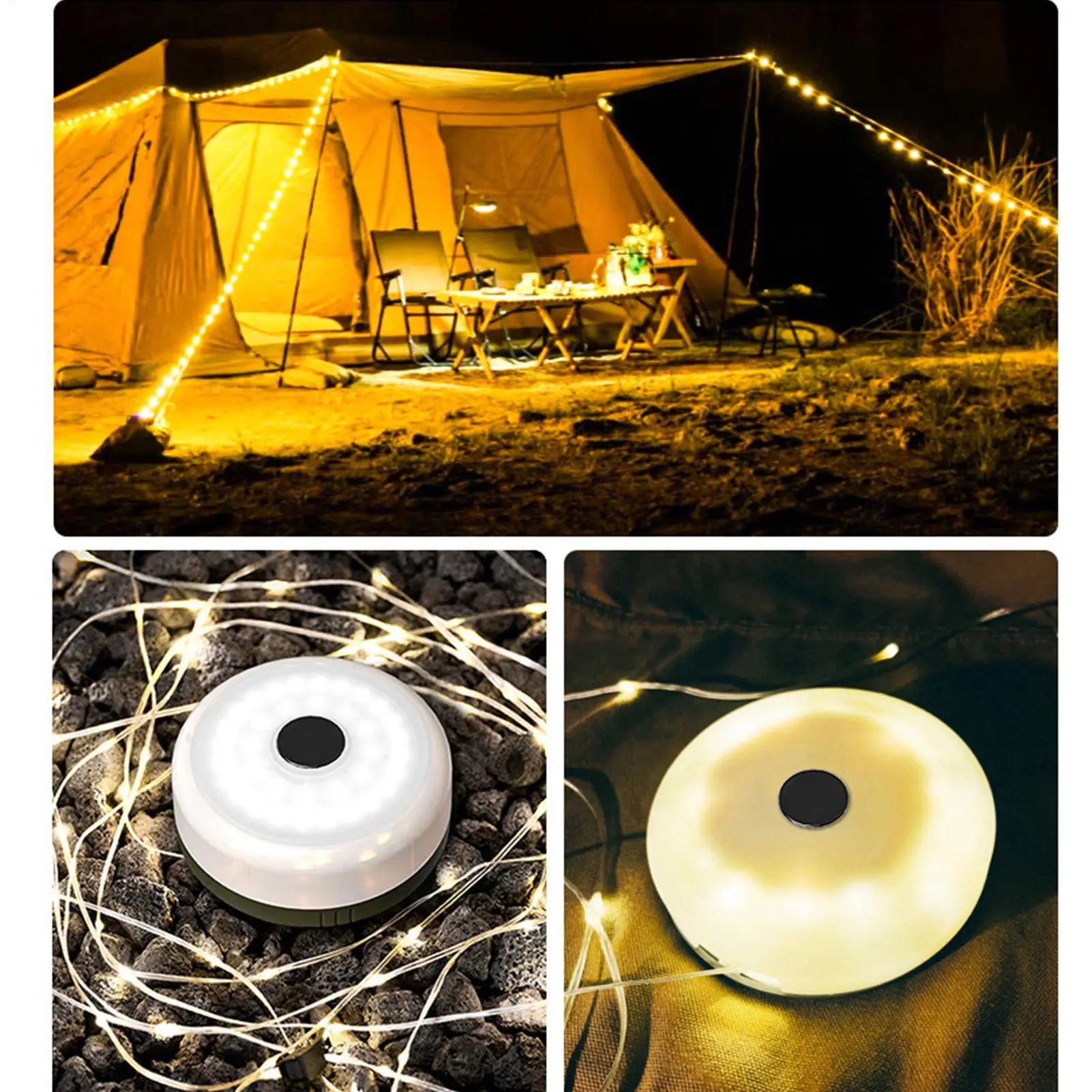 Luci da campeggio a stringa retrattili 20m ricaricabili USB-C 2600mAh