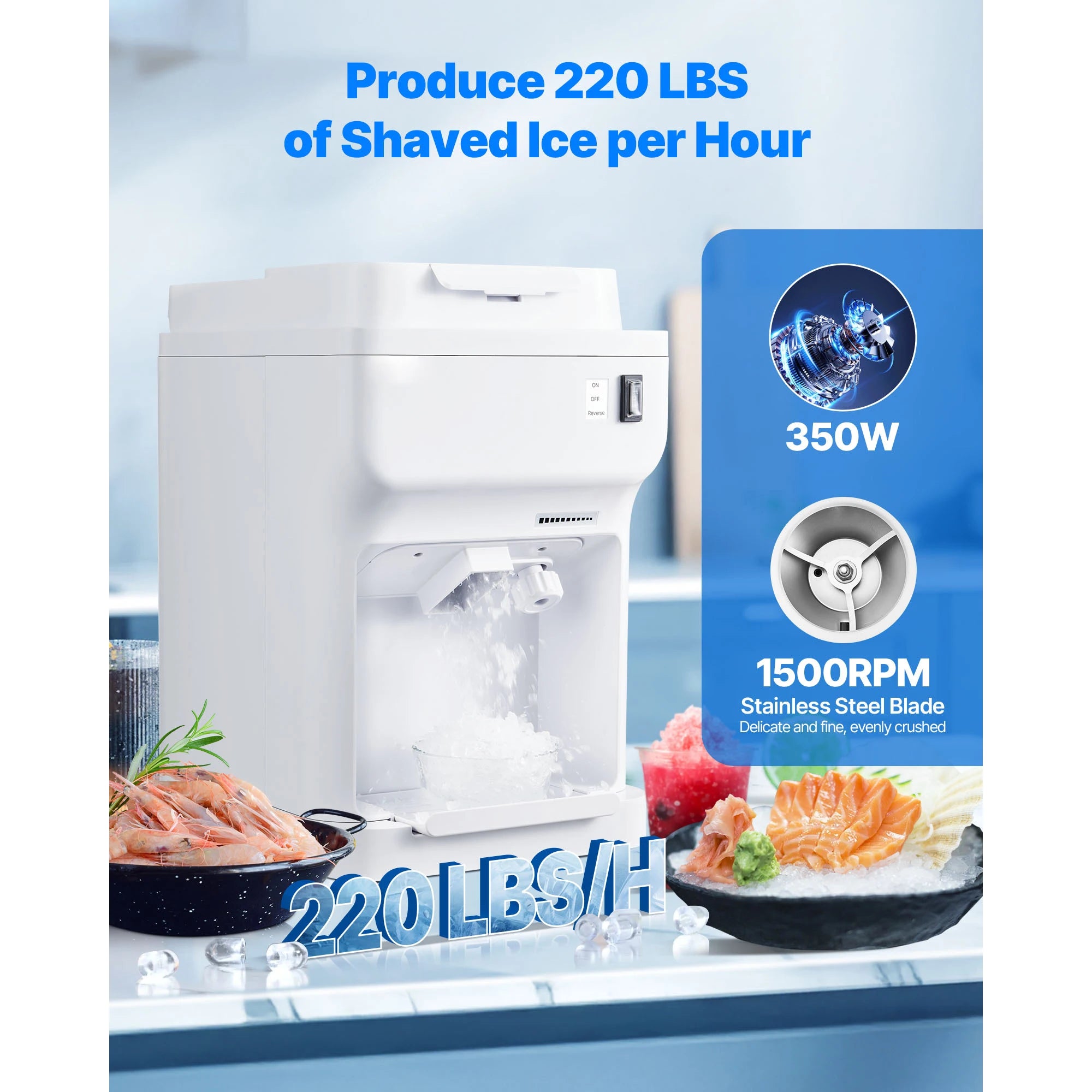 Commercial Ice Shaver Machine 220 lbs/hr Snow Cone Maker 110V