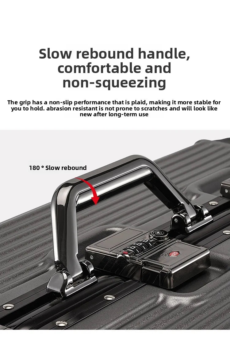 Aluminum Frame Suitcase with Silent All-Terrain Wheels and Cup Holder