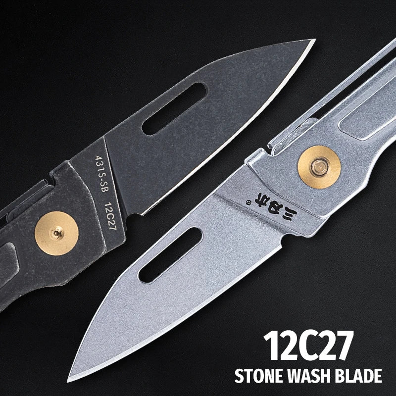 SANRENMU 431S Folding pocket knife 12C27 blade Portable EDC outdoor camping bottle opener Keychain hole knife