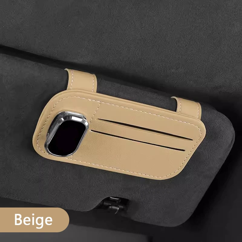 SEAMETAL Car Sun Visor Glasses Clip PU Leather Scratch-Free Sunglasses Holder with Card Storage Bag Universal Eyeglasses Holder