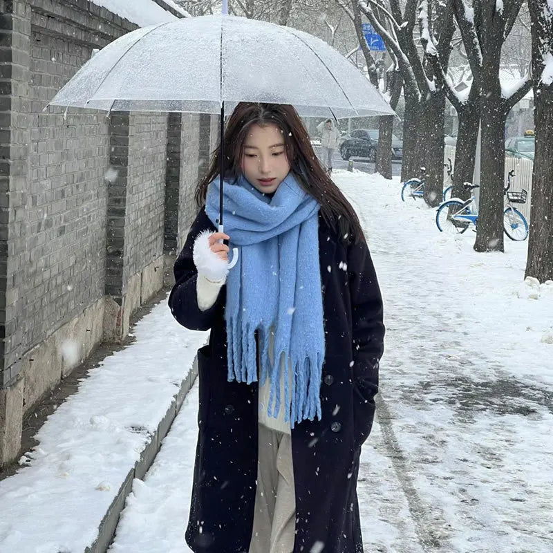 Kadın Bej Büyük Atkı – Kalınlaştırılmış Kış Şalı