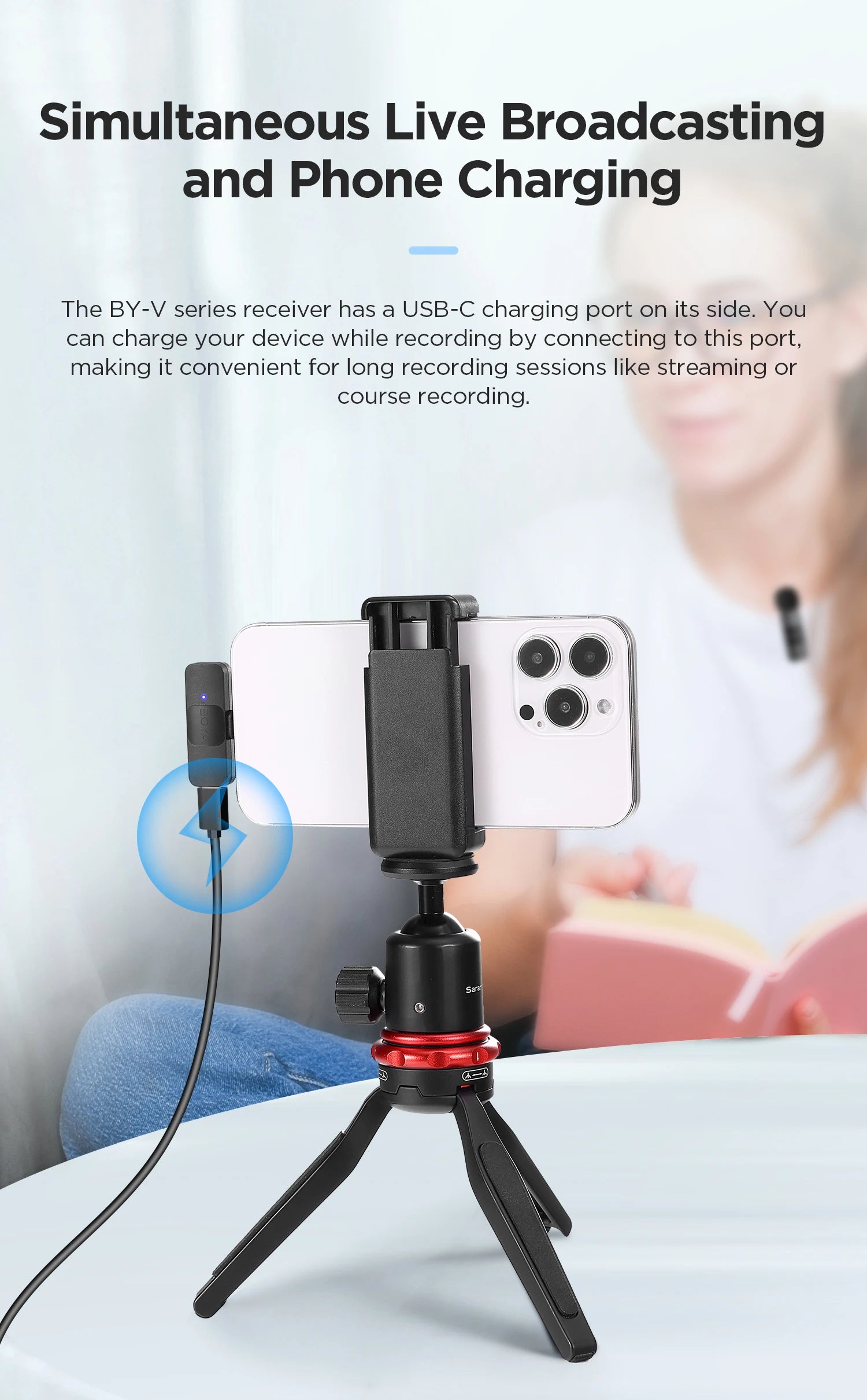 BOYA BY-V Wireless Lavalier Microphone for iPhone 15/16 Series Samsung TECNO REDMI Type-c Devices Video Recording Streaming Vlog
