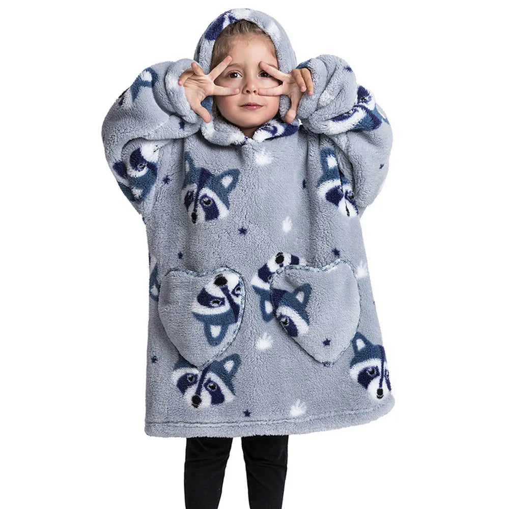 Girls Winter Clothes Flannel Thick Hoodies Super Warm Children's Sweaters Kids Hooded Loose Clothing Homewear Wearable Blankets