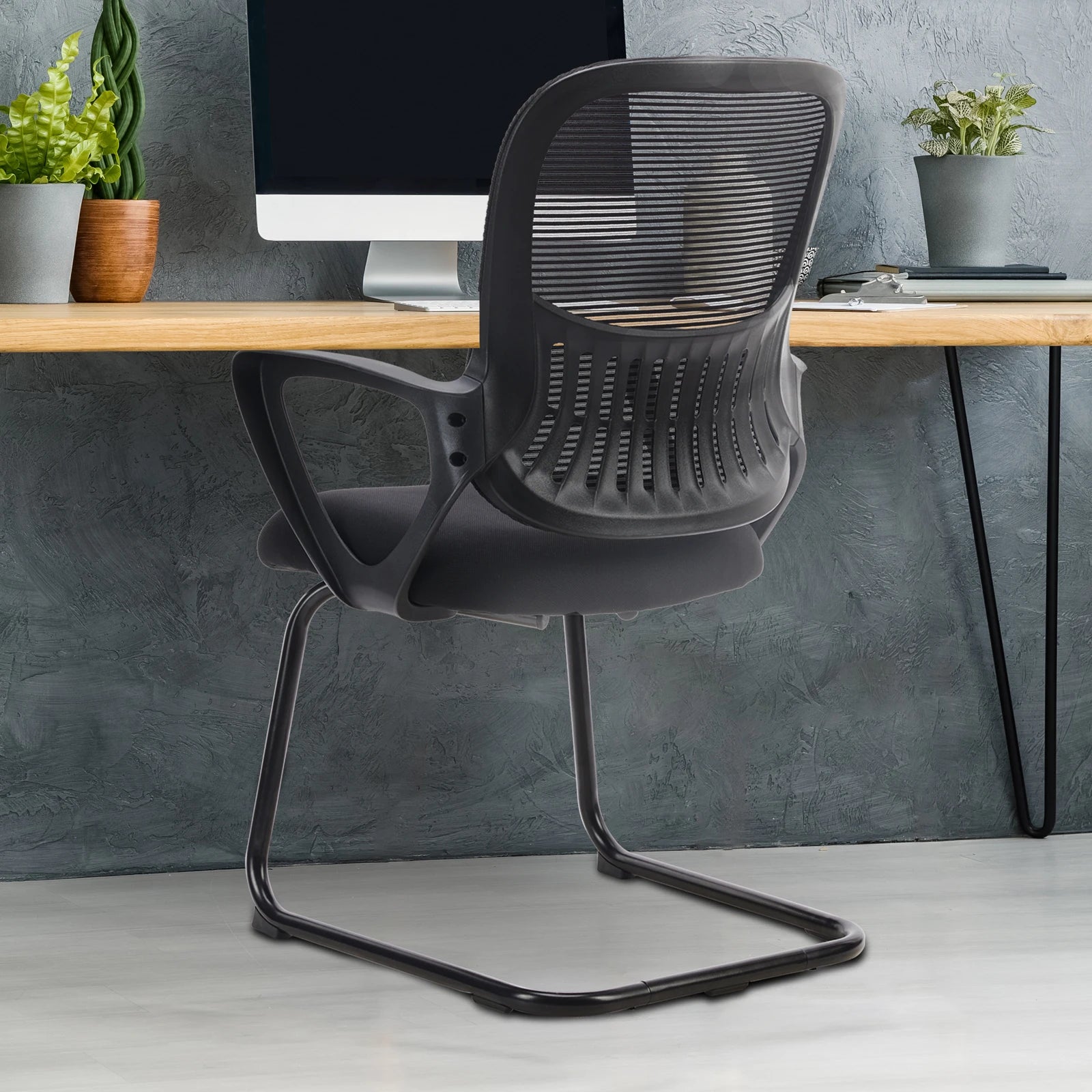 Ergonomic Office Guest Chair with Armrests & Mesh Lumbar Support