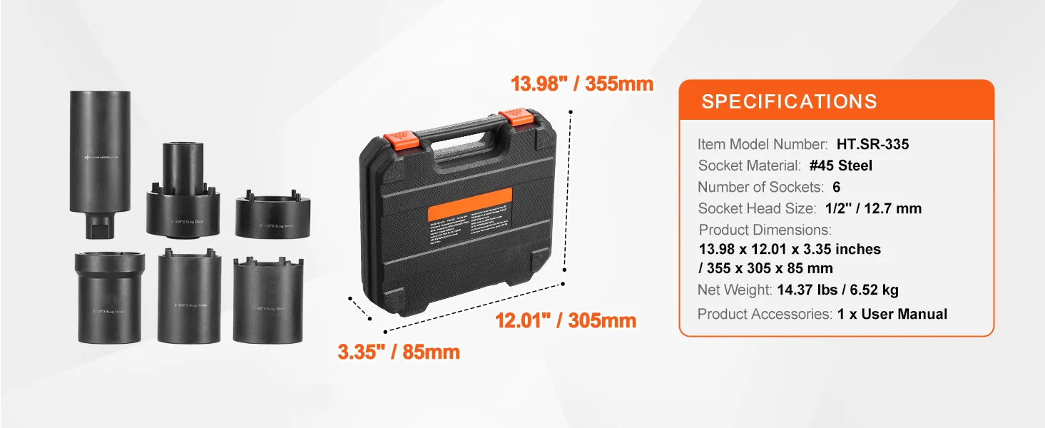 SucceBuy Axle Nut Impact Socket Set Drive Deep 6-Point 8-Piece SAE Spindle Nut Socket Set CR-MO Heat Treated Large Socket Set