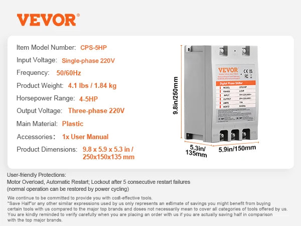 Digital fasomvandlare från enfas till trefas 5HP 7,5HP 10HP