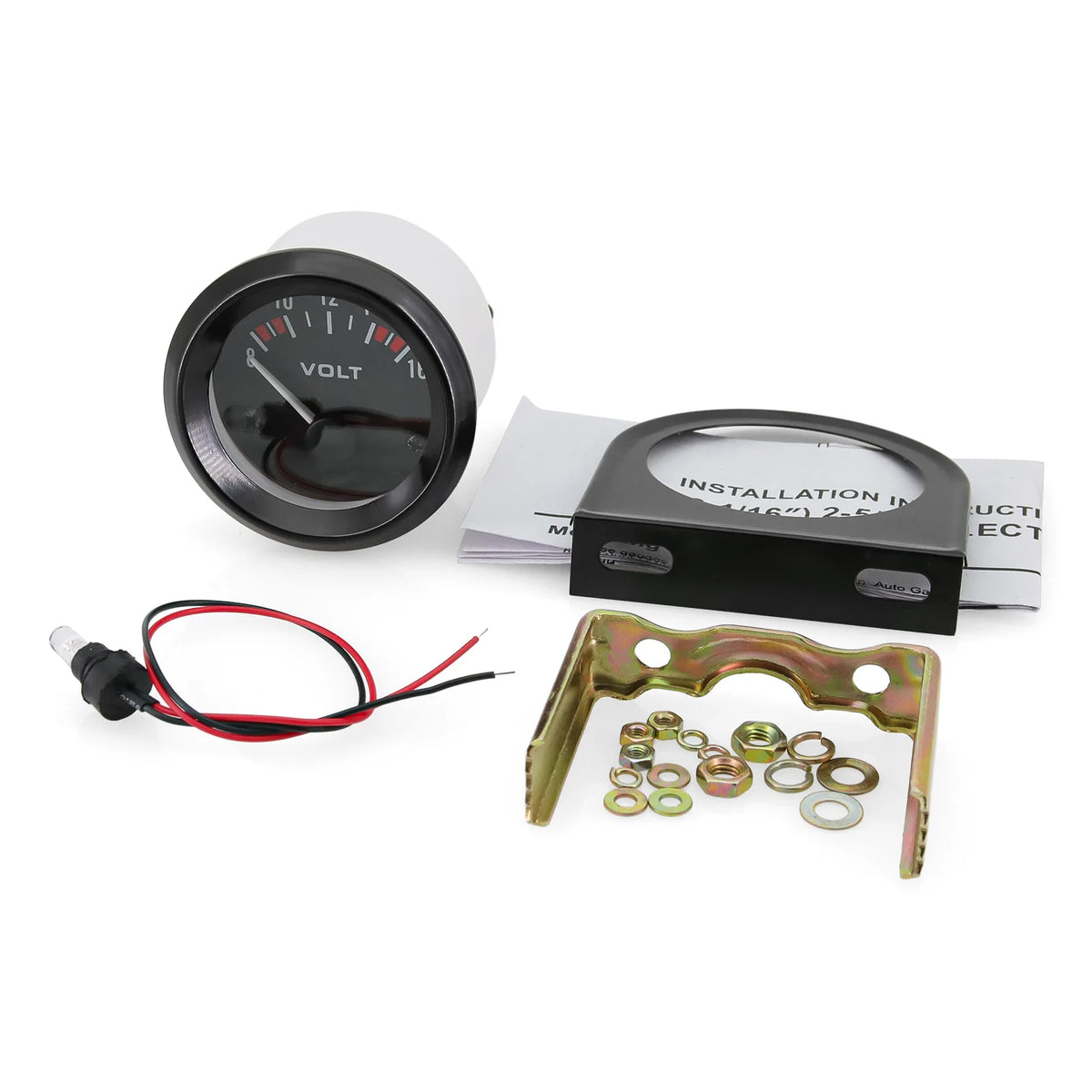 52 mm Car Voltmeter Gauge, 8–16 V, White LED, Black