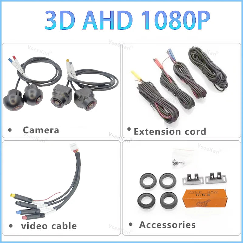 4K AHD 1080P 360 Panoramic Camera Set for Android Auto Radio
