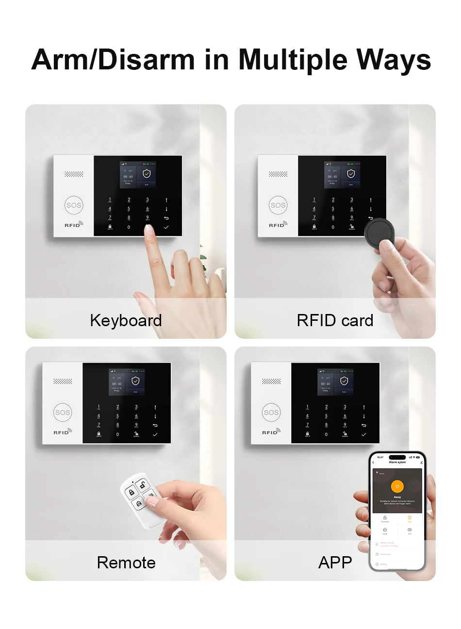 PGST Kit de système d'alarme antivol intelligent 4G WiFi Works with Tuya Works with Smart Life Connexion sans fil Ensemble de capteurs Télécommande Alerte en temps réel Sécurité domicile Bureau Entrepôt Euro