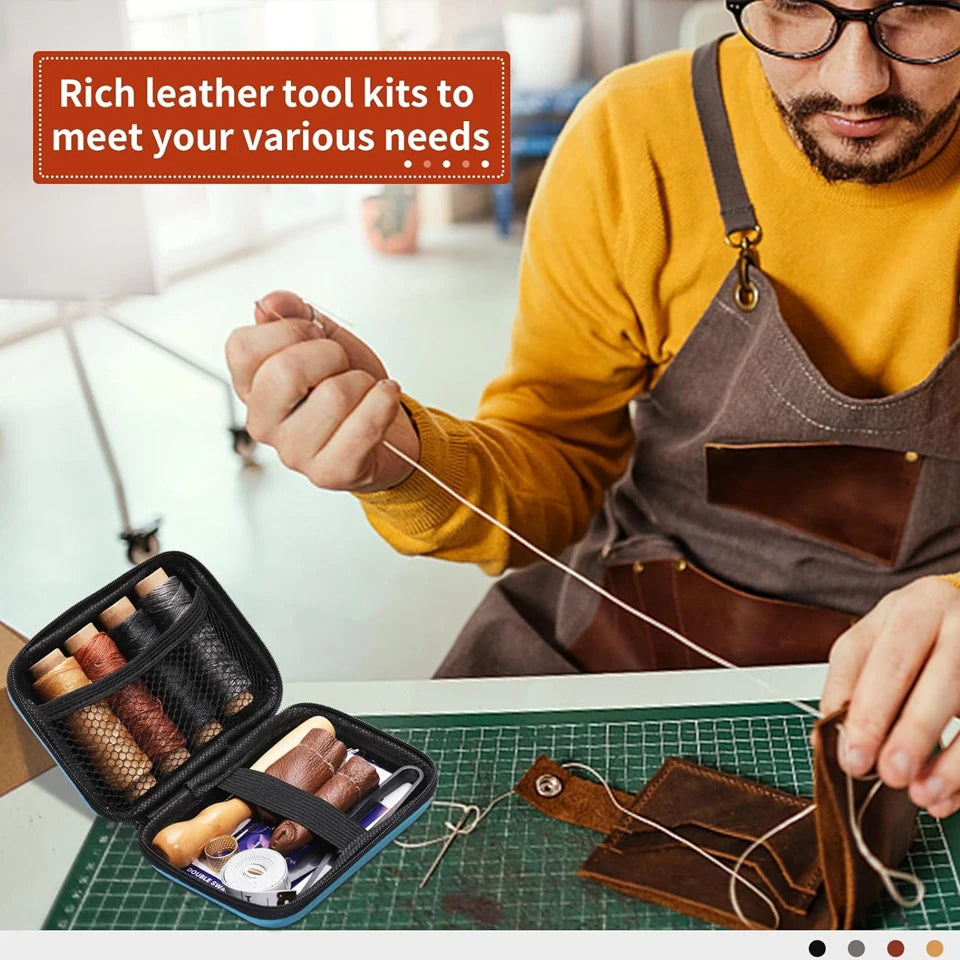 Leather Stitching Kit with Awl, Needles & 30m Waxed Thread