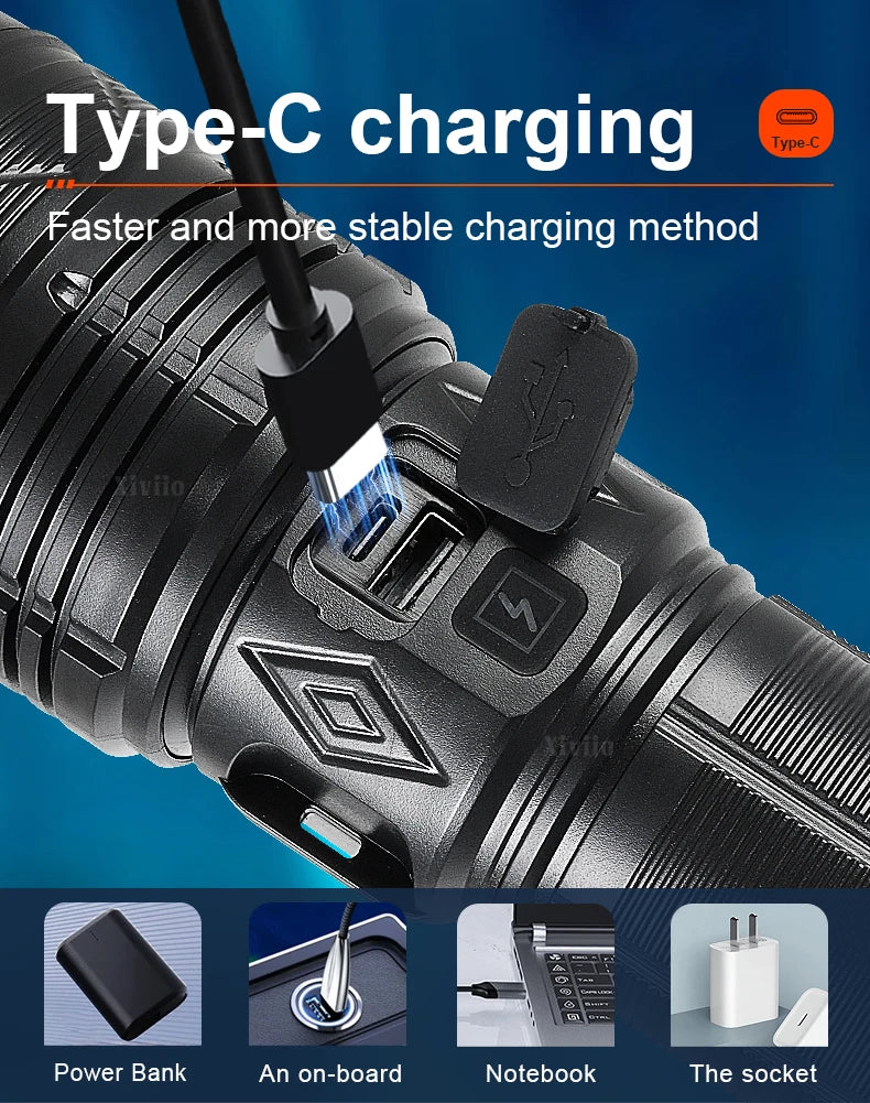 2026 New Upgrade Ultra Powerful Flashlights Rechargeable LED Tactical Torch Super Bright Lamp Outdoor Adventure Fishing Camping