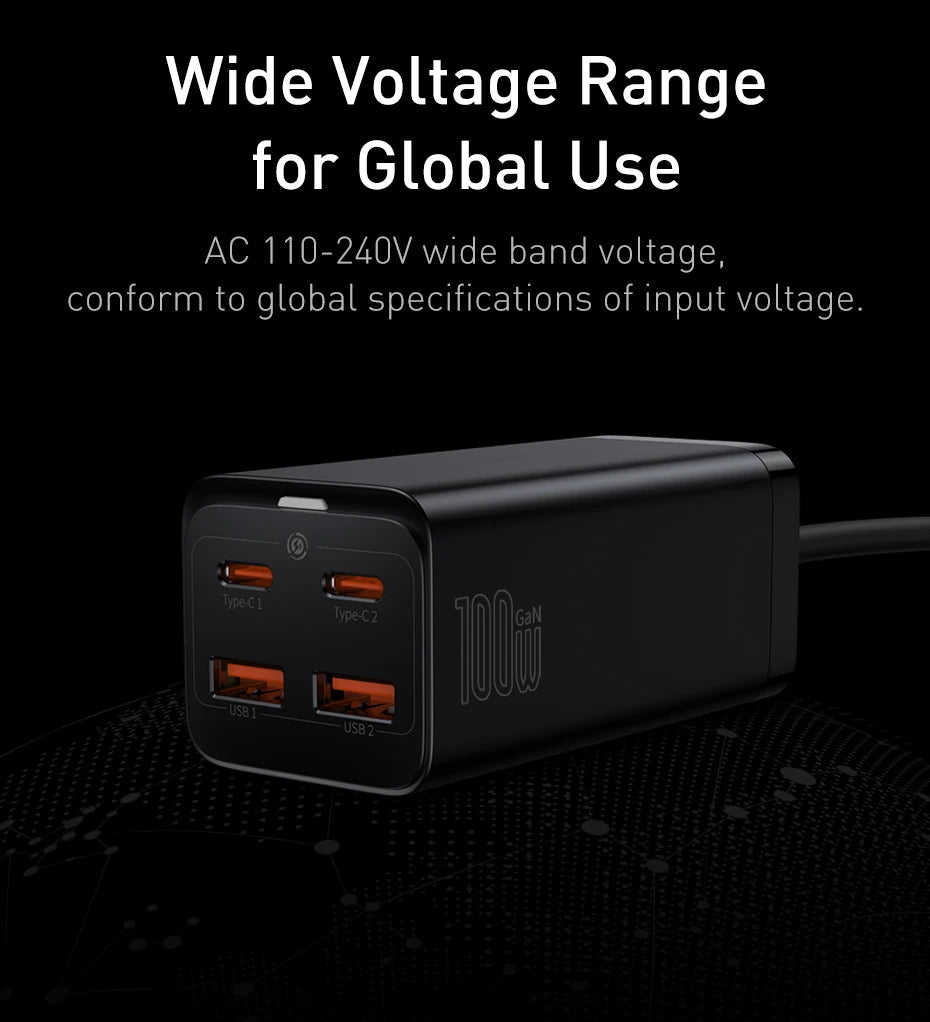 Baseus 65W/100W GaN stolná nabíjačka so 4 portami na rýchle nabíjanie