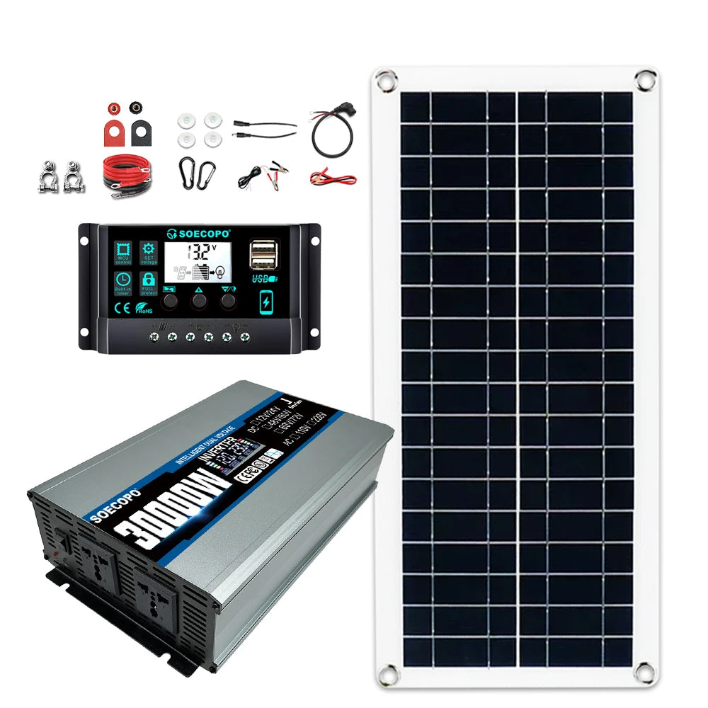30000W Peak Solcelleanlæg 2200W Inverter 200W Panel System