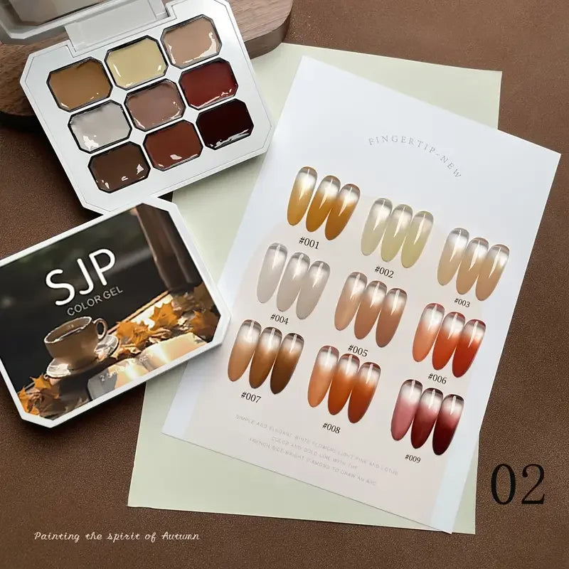 9 Colors Solid Nail Polish Palette Peelable UV/LED Polish Lacquer Salon Gel Nail Art Varnish Jelly Salon Gel Semi-Permanent Hybr