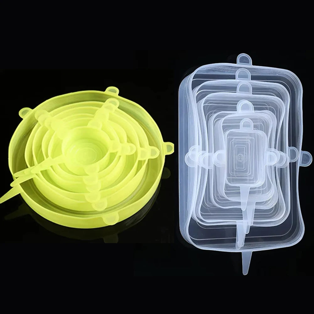 6 Pcs Silicone Cover Stretch Lids for Kitchen Microwave Food Covers Bowl Caps Elastic Silicone Lid Cap Universal Adaptable Lids