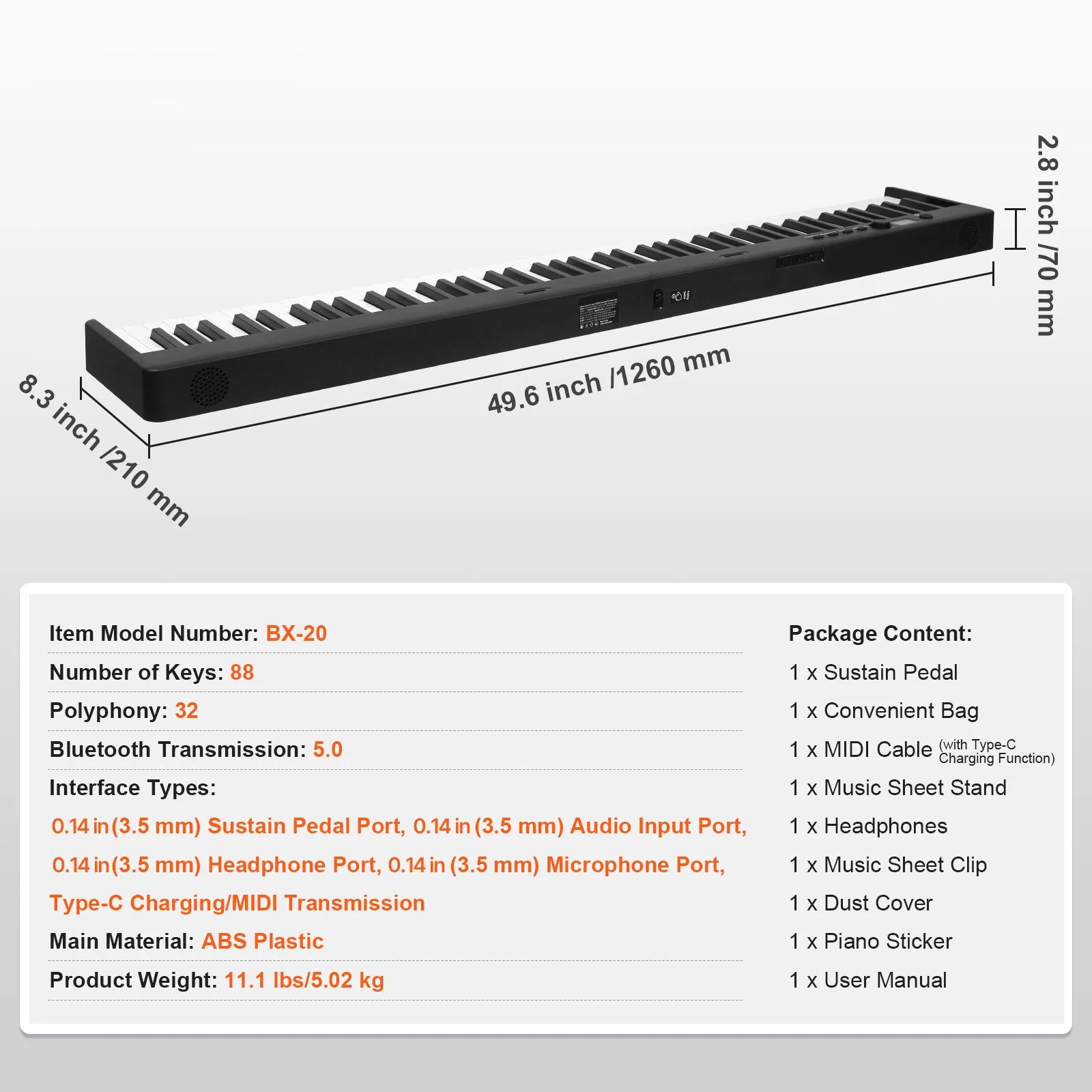 Foldable 61/88-Key Bluetooth MIDI Keyboard Piano with Rechargeable Battery