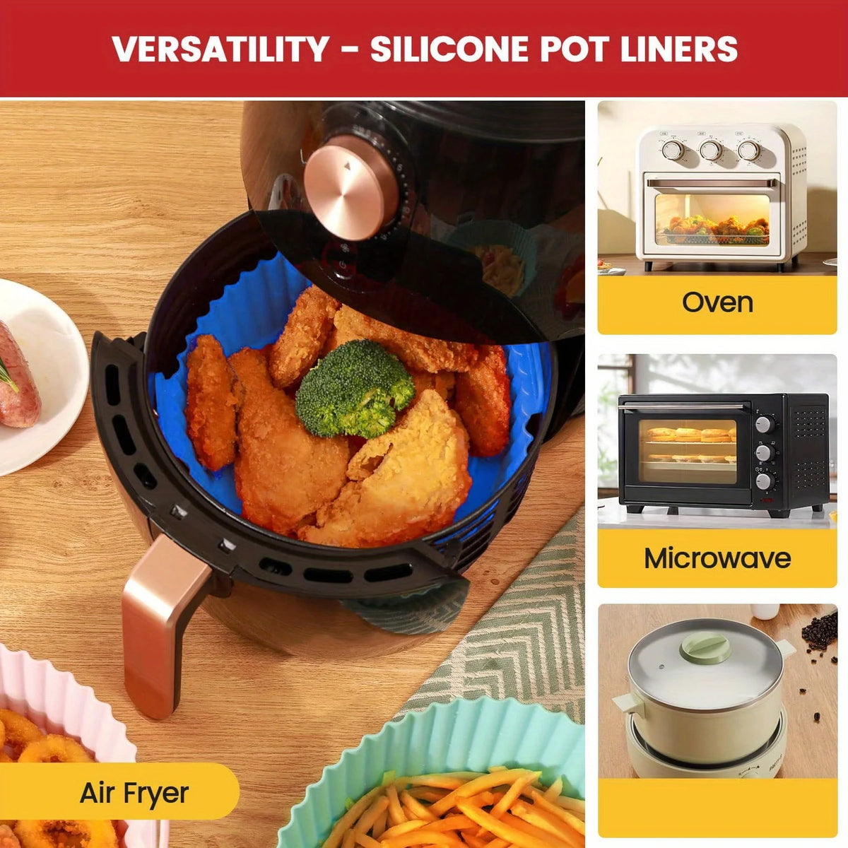 Silicone Air-Fryer Mats, 6-Piece Colour Options