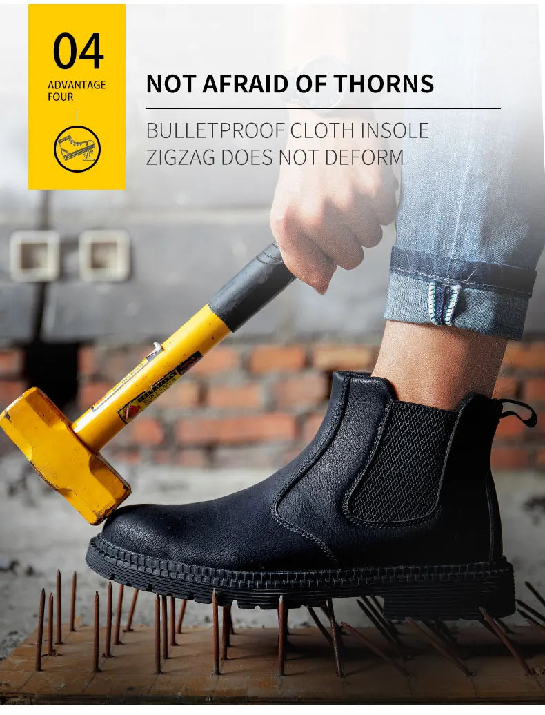 Men Lerther Work Boots Indestructible Safety Shoes Men Steel Toe Puncture-Proof Work Sneakers Male Work Shoes