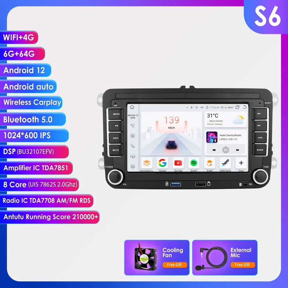 Android 13 Car Radio with CarPlay for Volkswagen Vehicles