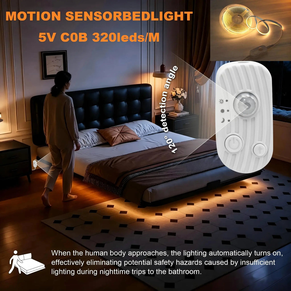 Ruban LED COB 5 V avec détecteur, options de 1 à 5 m