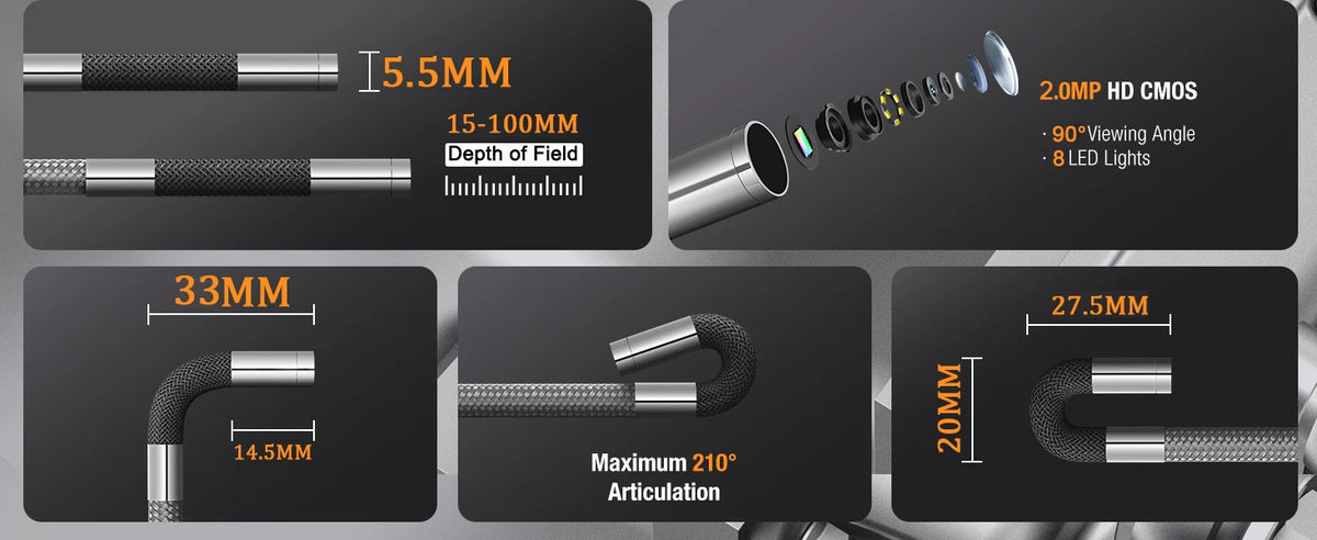 4.5-Inch Articulating Borescope 1080P Endoscope Camera with 32GB TF Card
