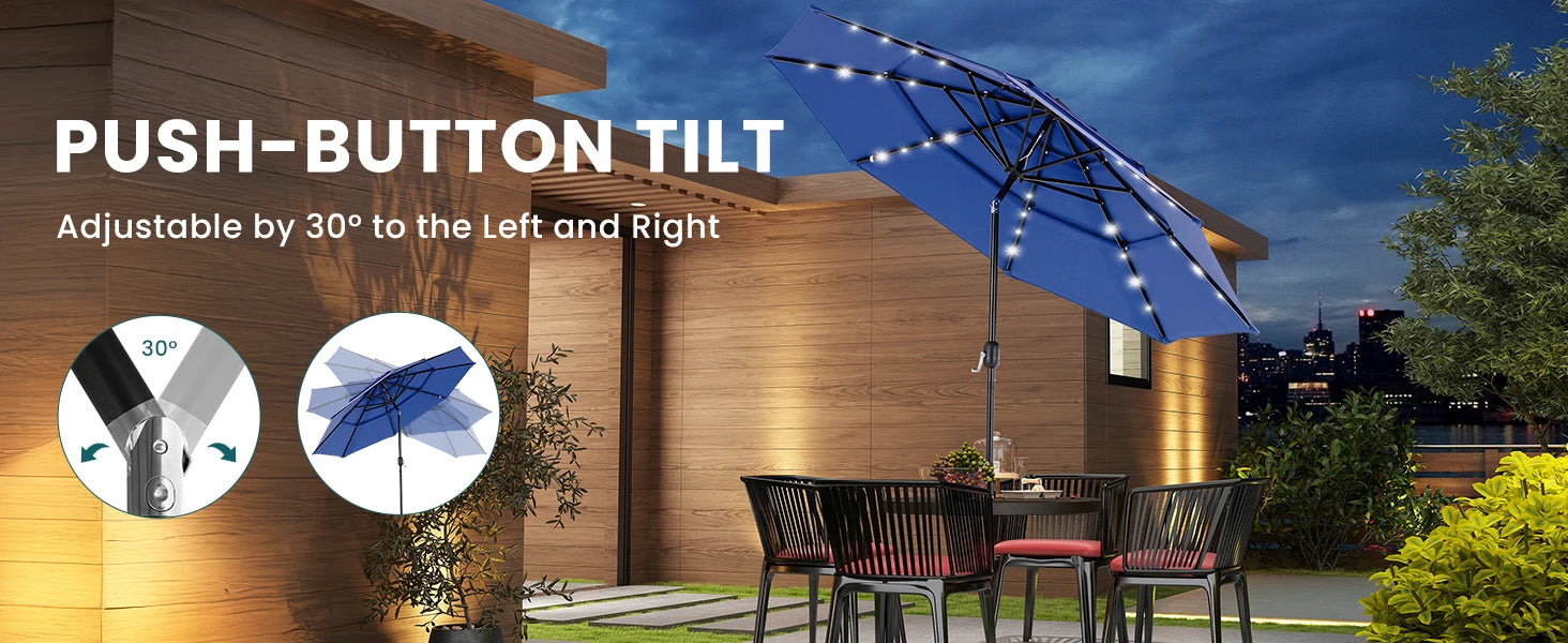 Ombrellone da patio a 3 livelli con 32 luci solari LED e sistema di inclinazione