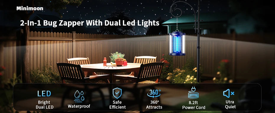 Électrocuteur d'insectes extérieur avec double lumière LED Piège à moustiques 4200V